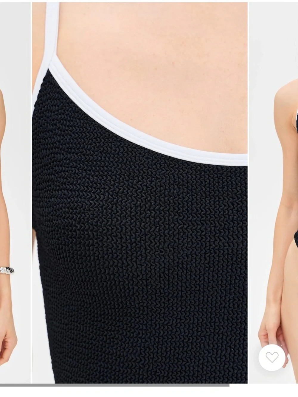 Hunza G Black Textured One-Piece Swimsuit with White Trim - Picture 3 of 7